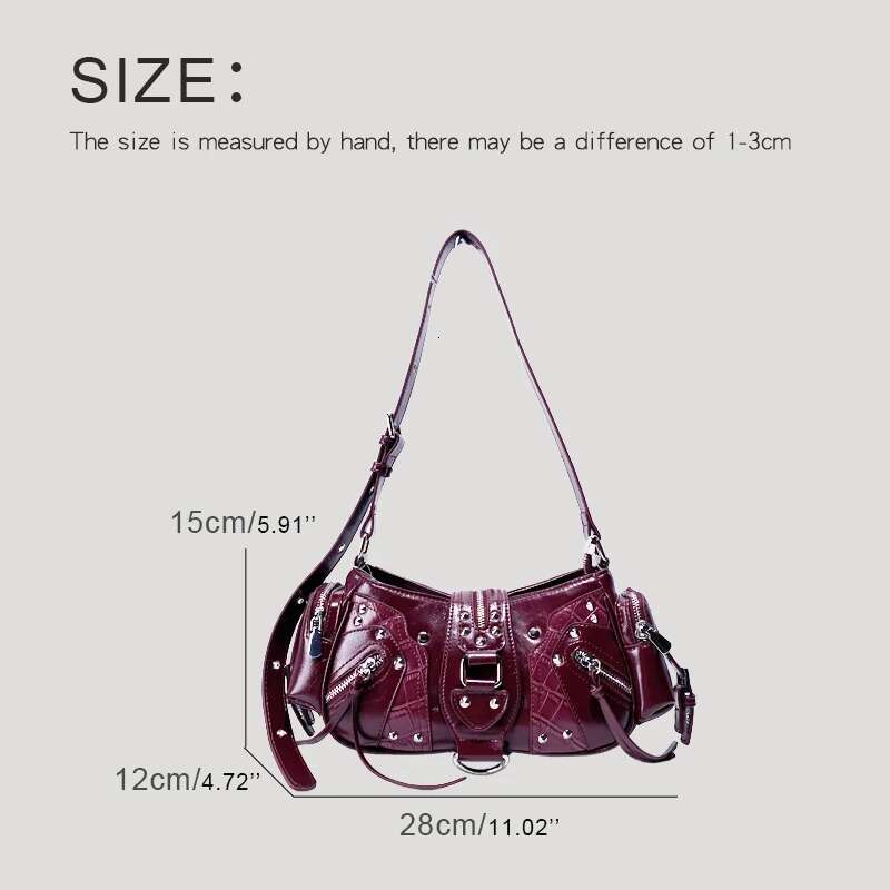 Moto & Biker Bags For Women Designer Handbags And Purses 2025 New In PU Oil Wax Vintage Rivet Small Underarm Shoulder Bag
