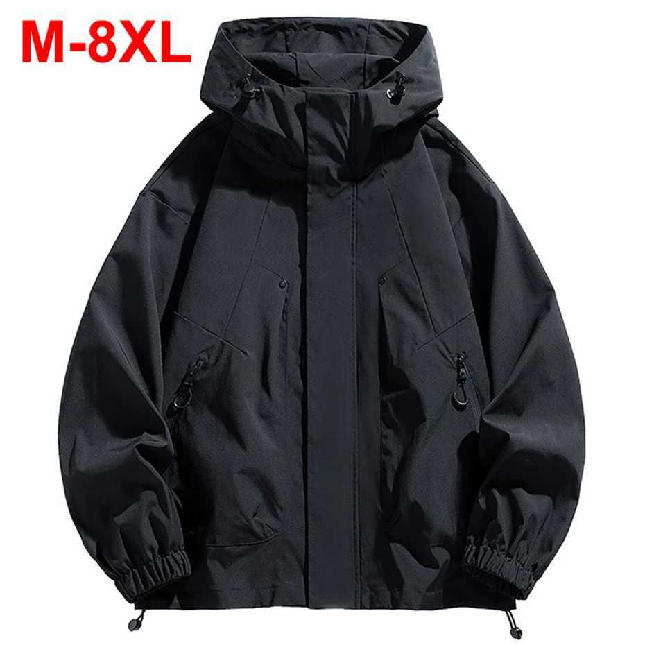 Men Jacket Trench Coats Windbreaker Oversize 6XL 7XL 8XL Plus Size Waterproof Black Bomber Camping Hooded Loose Thin SoftshellT250311