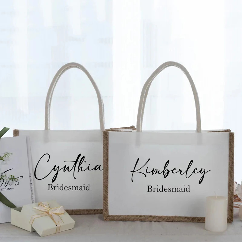 Personalized Bridesmaid Burlap BagBachelorette party giftCustom Bridal Shower BagBeach Party Tote BagBridesmaid proposal Bag R250311