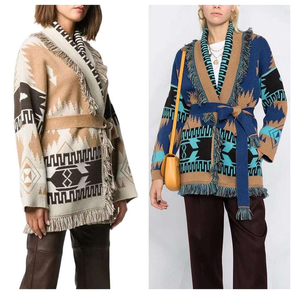 Autumn Winter Long Sleeved Wool Blended Knitted Sweater, Loose And Thick Bohemian Jacquard Cardigan Jacket