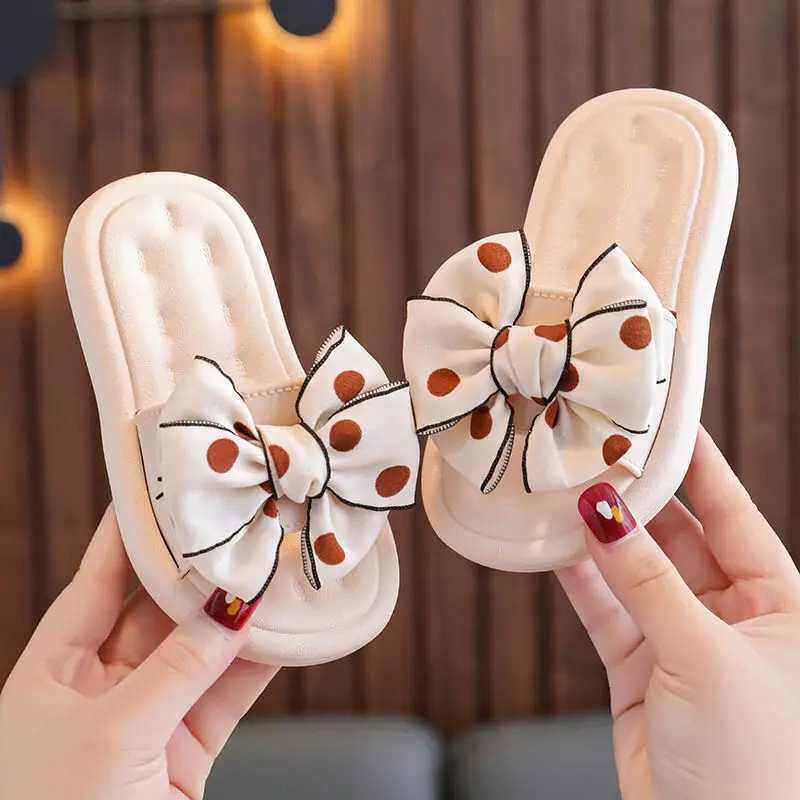 Bow Flats Open Toe Slide Sandals Non-slip Flip Flops Children Home Slippers Kids Girls Summer Cute Beach Slippers ShoeT250311