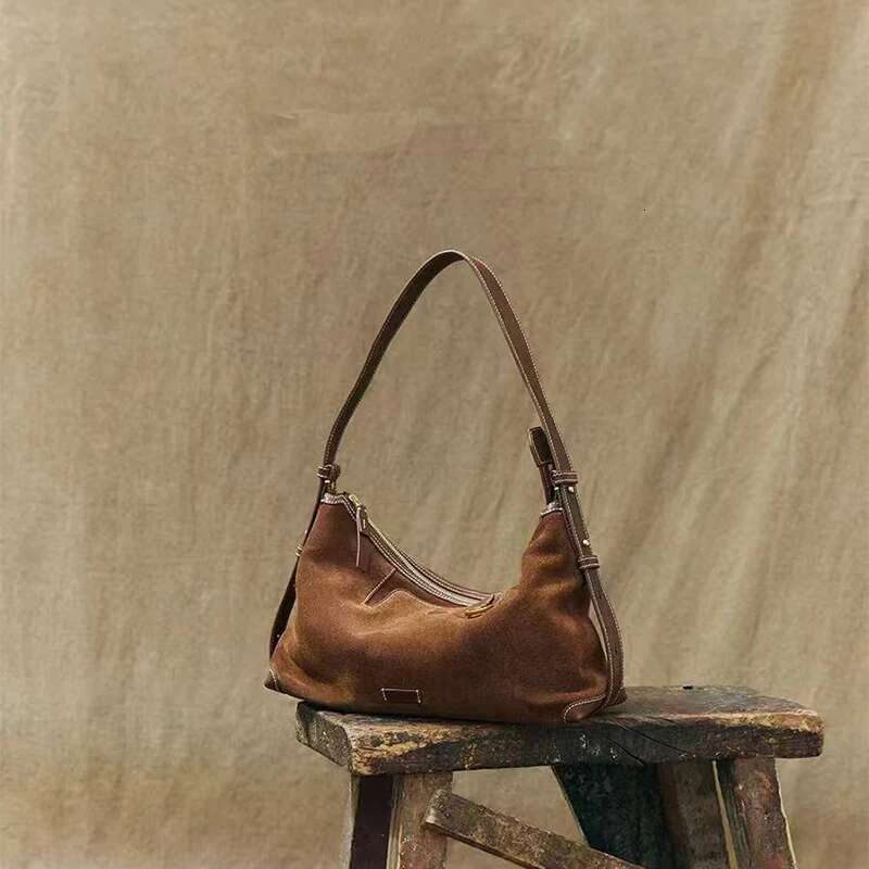 Brand Design Brown Suede Armpit For Women Retro Casual Versatile Dumpg Ladies Shoulder Commuter Tote Bag 2025 New