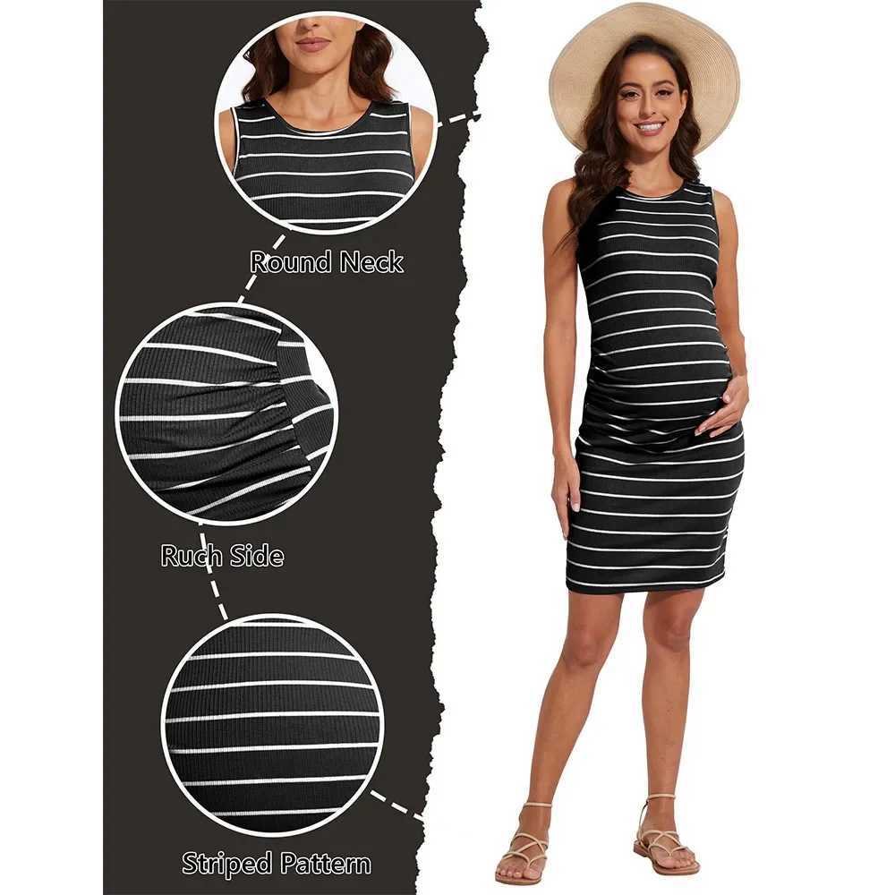 2024 Summer Womens Maternity Sleeveless Tank Dresses Side Ruching Bodycon Dress for Daily Wearing or Baby ShowerT250311