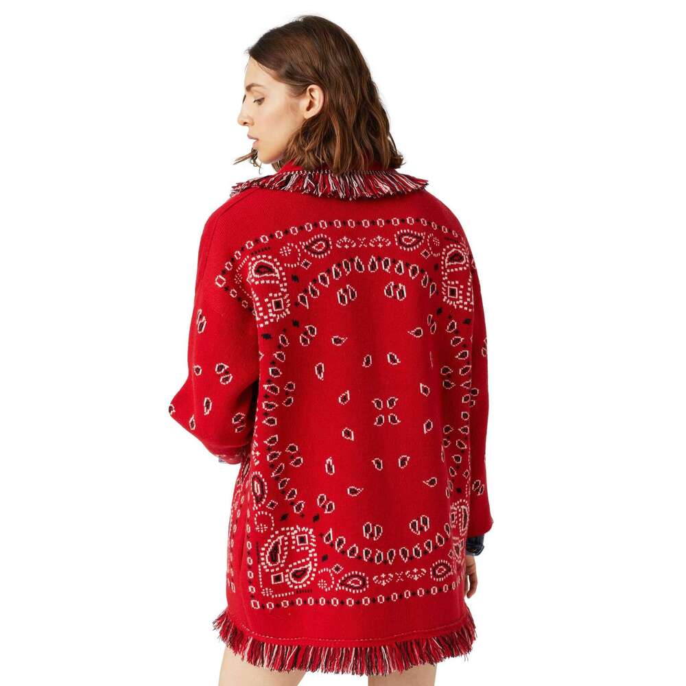 Winter Geometric Jacquard Bohemian Wool Cashmere Coat Loose Medium To Long Knitted Cardigan For Women