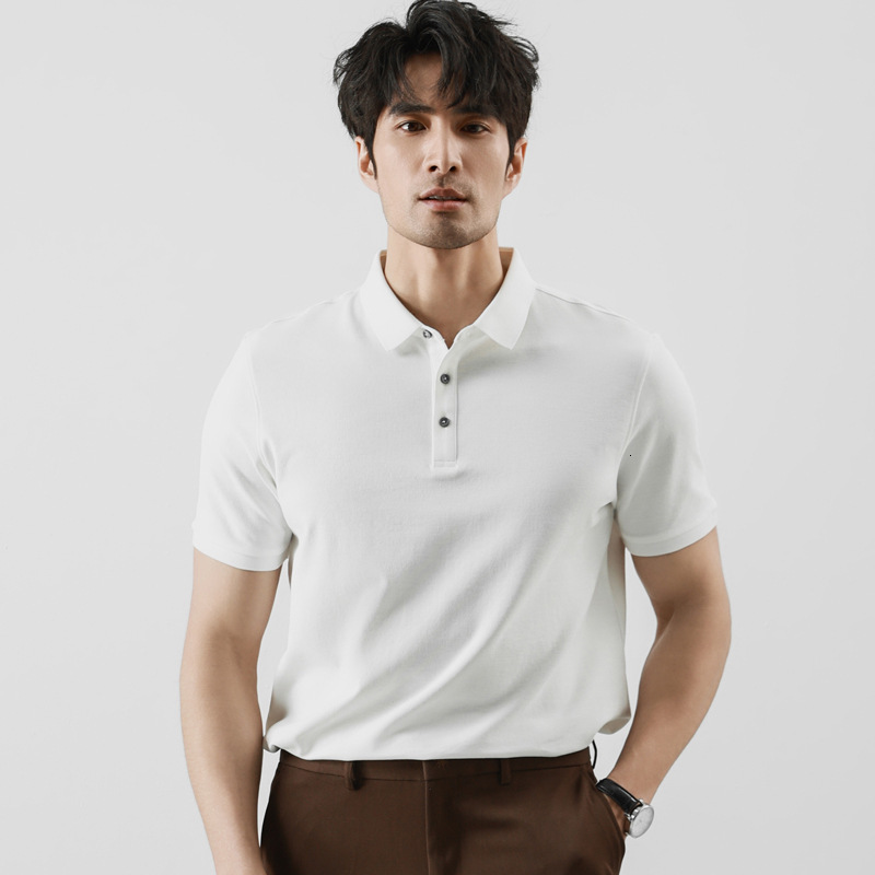 tracksuit Short sleeved Polo Shirt for High end Men's Wear Long staple Cotton Collar Half Sleeve T-shirt 2025 Summer Solid Color