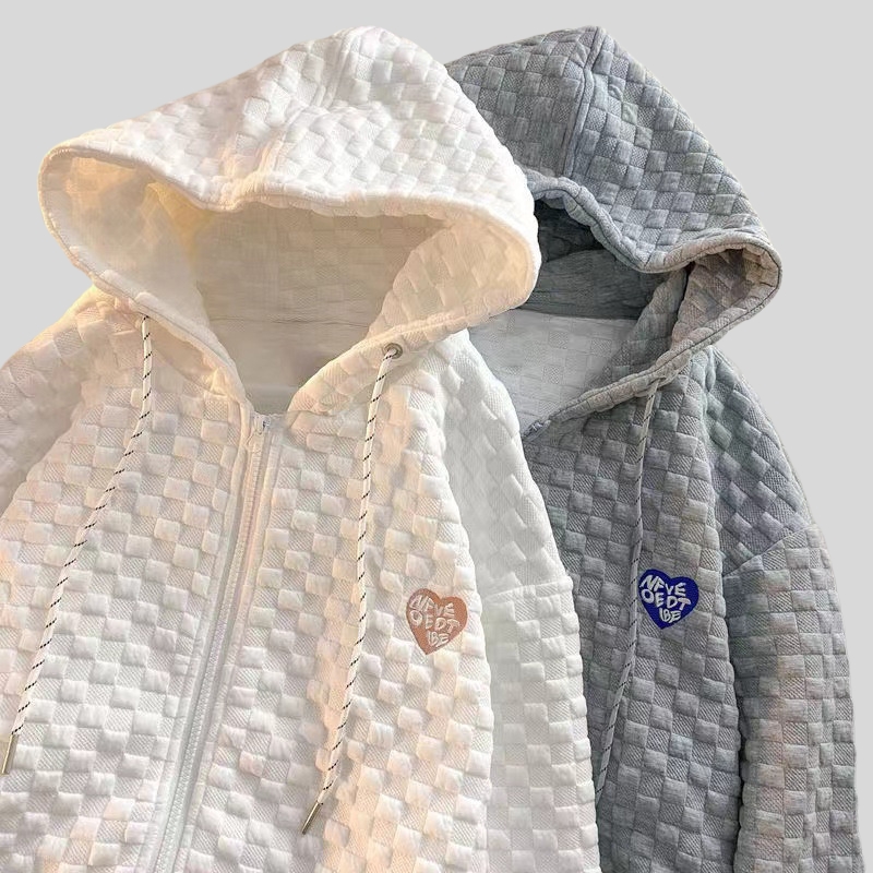 Spring and Autumn New Hooded Sweater Women's Loose Waffle Korean Version Versatile Design Long Sleeve Cardigan Jacket
