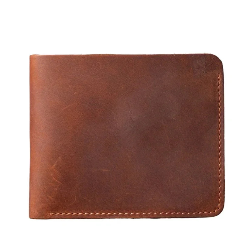 100% genuine leather retro mens insertion folding wallet picture coin ultrathin commercial currency credit card ID holder 250311
