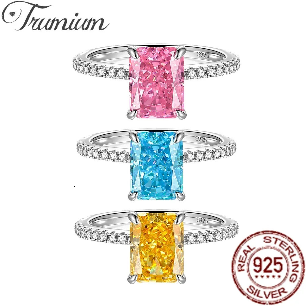 Trumium 3CT 925 Sterling Silver Pink Rectangle Ice Cut 8A Zirconia Rings for Women Gem Engagement Wedding Fine Jewelry Wholesale 250311