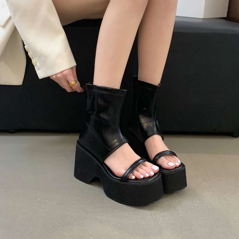 High Heel Ladies Block High For Women Platform Heels Chunky Punk Back Zipper Wedge Sandals Summer High Tie Shoes Atos