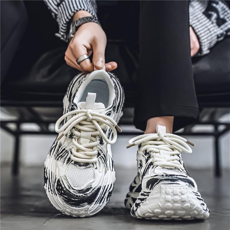 Dad Trendy Men's Sneakers 2025 New Brushed Color Breathable Running Shoes Mesh Comfortable Soft Sole Internet Red Outdoor Casual Shoes