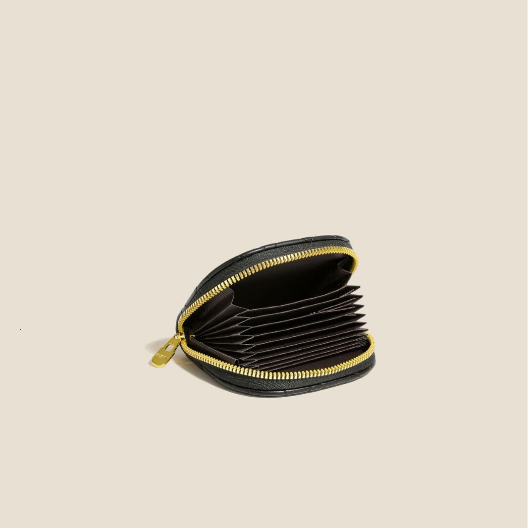 2025 New Korean Women s Fashion Designer Organ Zipper Solid Color Black Compact Multi Functional Coin Wallet Card Bag ID Card Bag