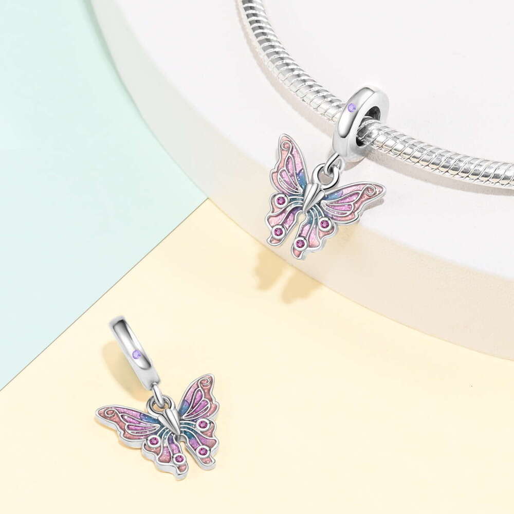 925 Sterling silver 2024 New Style Charms Pink Fashion Beauty Pendant Beads DIY Jewelry Accessories Bracelet For women gift
