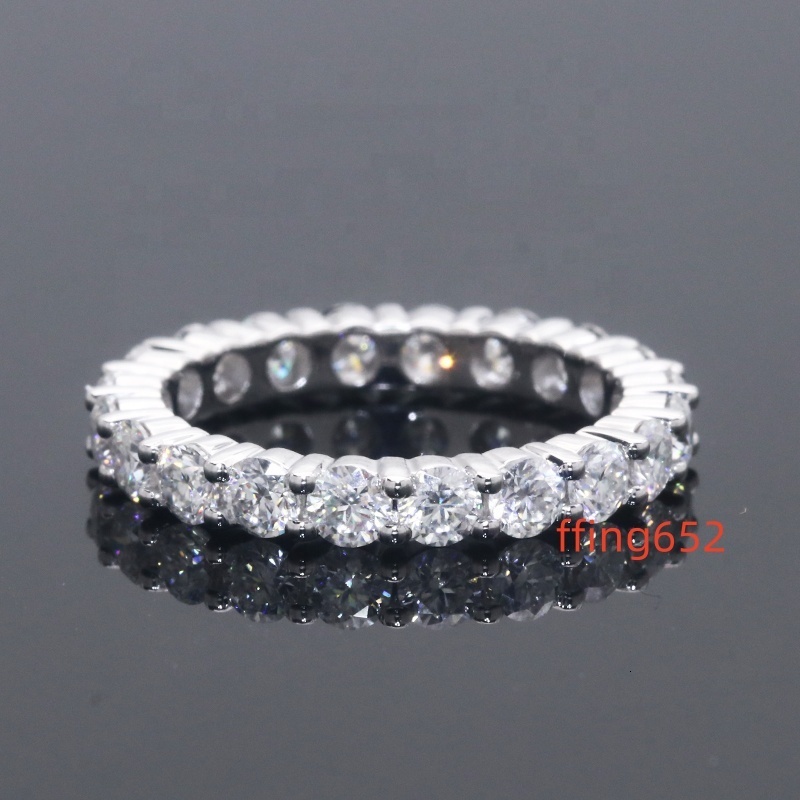 Elegant Moissanite Engagement Ring White D Round Shape Colorless Moissanite Ring Eternity Band 14K Solid Gold Moissanite Ring
