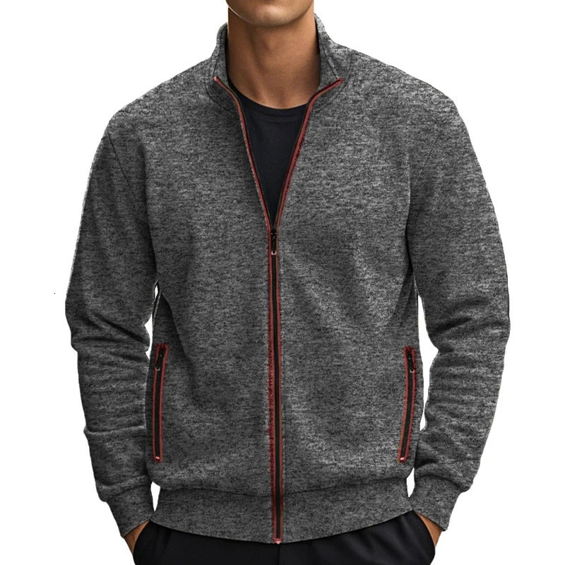 Mens stand up collar sportswear contrasting color zipper jacket basic daily lightweight outdoor solid 250312