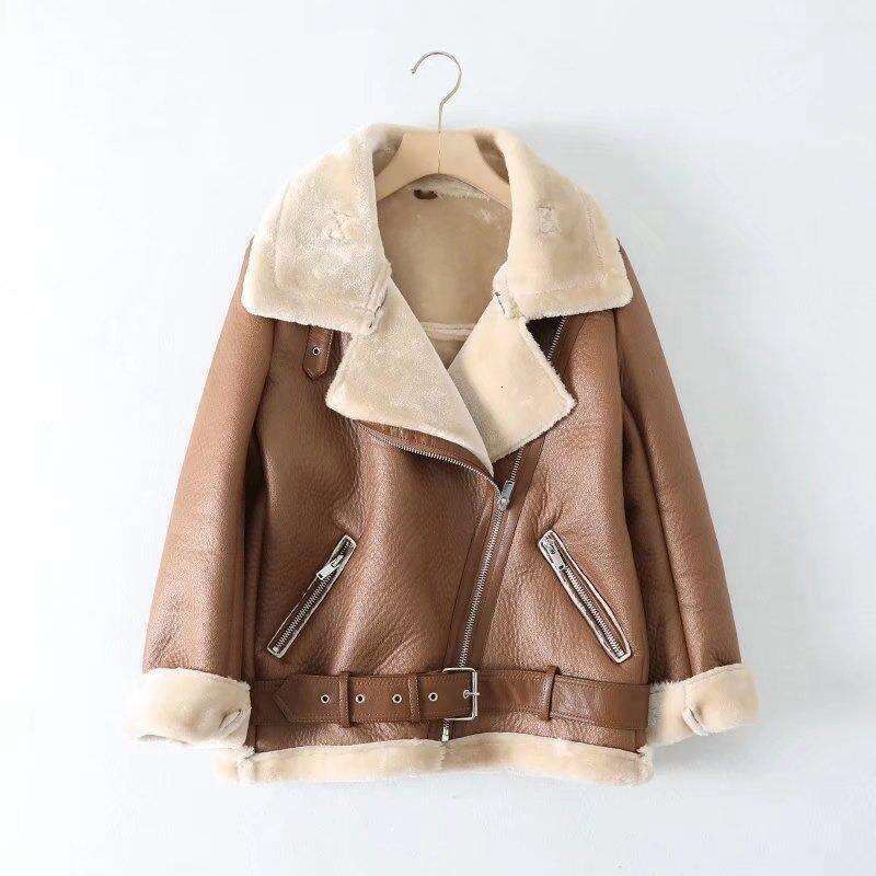 Y2k Style Winter Women's Fashion Motorcycle Version, With A Collar Fur One-Piece Thickened Warm Coat And Leather Jacket