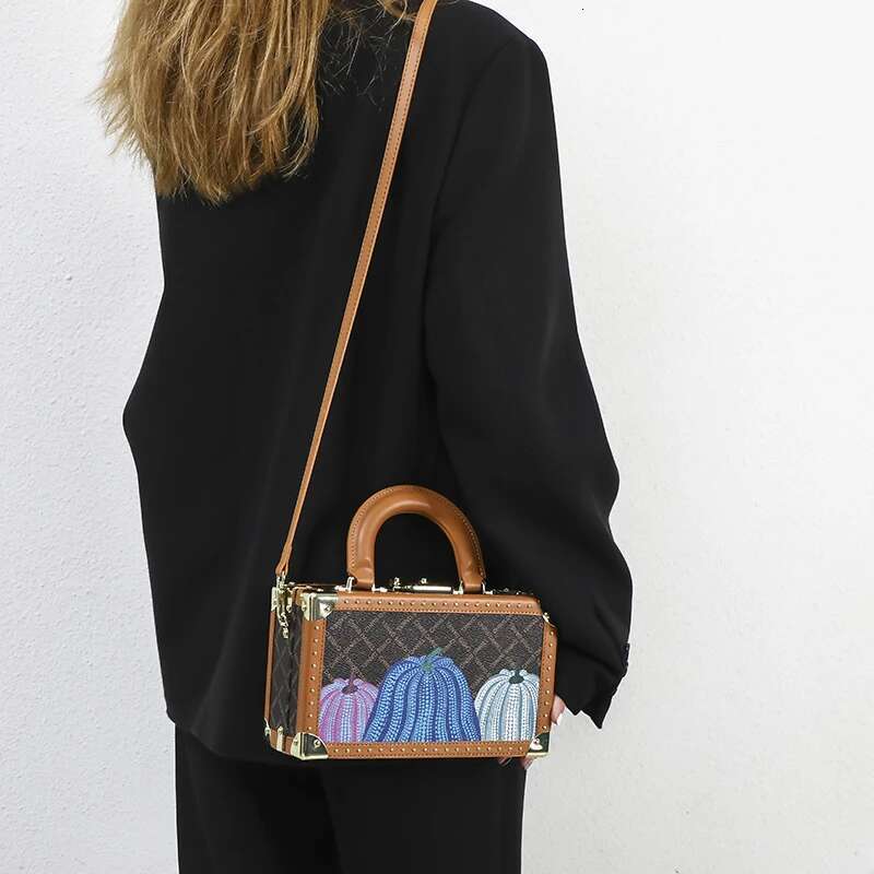 Genuine Leather Women Handbags Evening Top Handle Satchel Crossbody Bag Small Hard Purse Pumpkin Box Bags