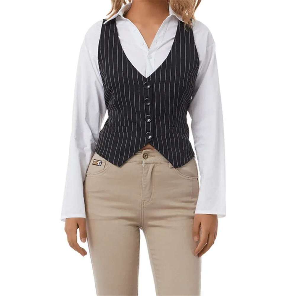 Waistcoat Solid Women Color/Striped V Neck Sleeveless Cropped Tank Tops 90s Vintage Punk E Girl Vest Jacket Streetwear