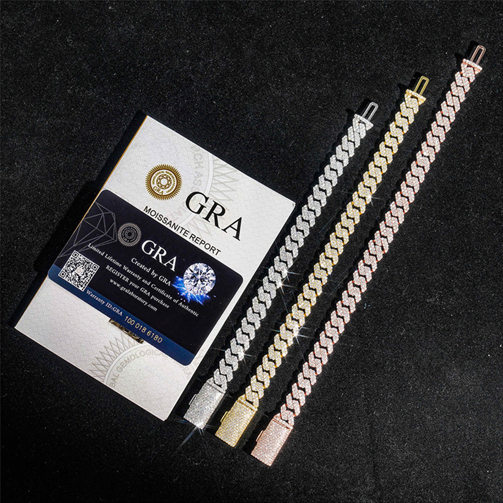 10mm 2 Rows Moissanite Cuban Chain Necklaces For Women S925 Silver Iced Out Chain Pass Diamonds Tester Hip Hop Goth Jewelry