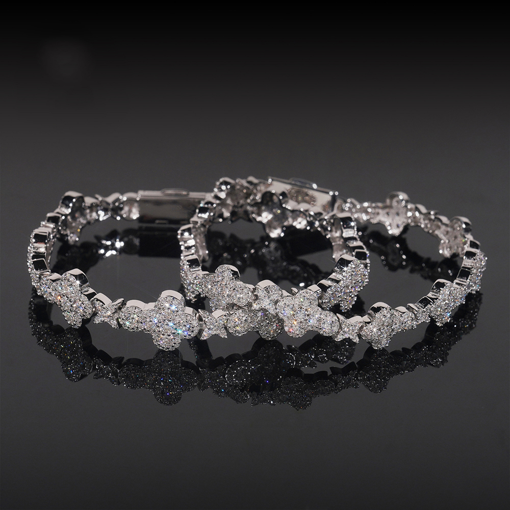 10/13mm Moissanite Clover Bracelet S925 Silver Iced Out For MenWomen Hip Hop Jewelry Pass Diamonds Tester With GRA Free Shipping