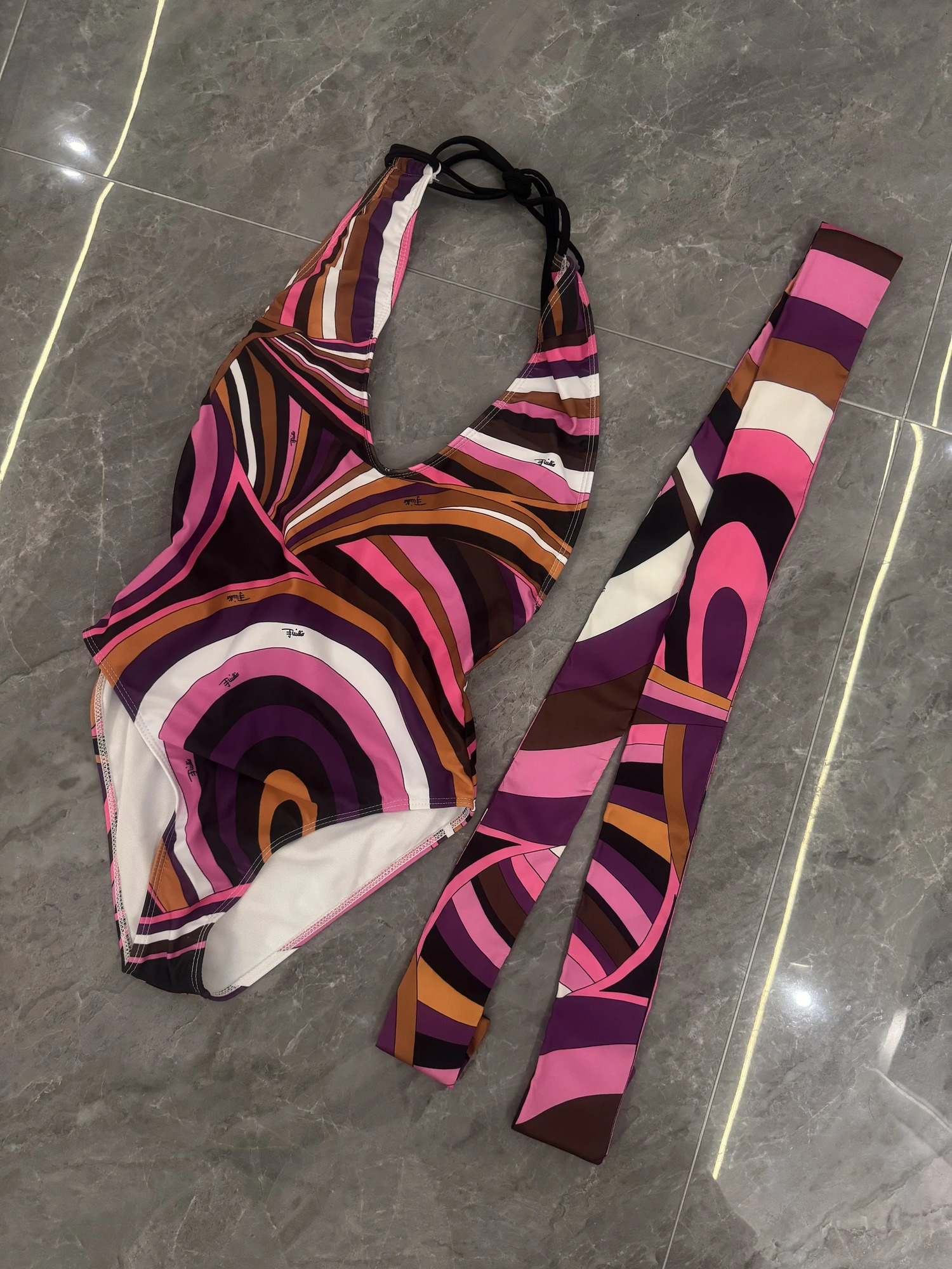 Headband Swimsuit Striped Swimwear Women Bikini Colorful Bathing Suit 250311