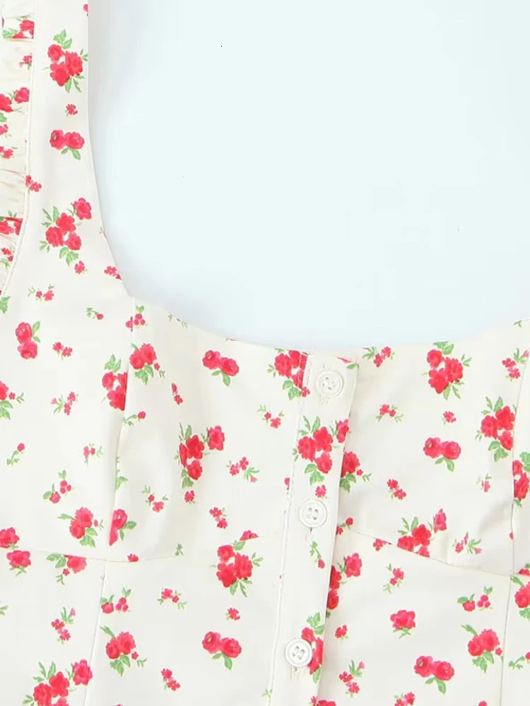 TRZA Womens Fashion Flower Printed Tank Top and Mid Waist Folded Mini Leather Jacket Two Piece Set Unprinted Good Product 250312