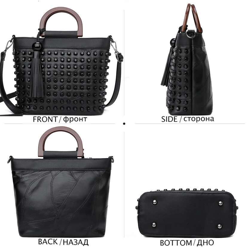 Fashion Sheepskin Leather Handbag Rivet Ladies Hand Tote Bag Famous Brand Messenger Crossbody Bags For Women