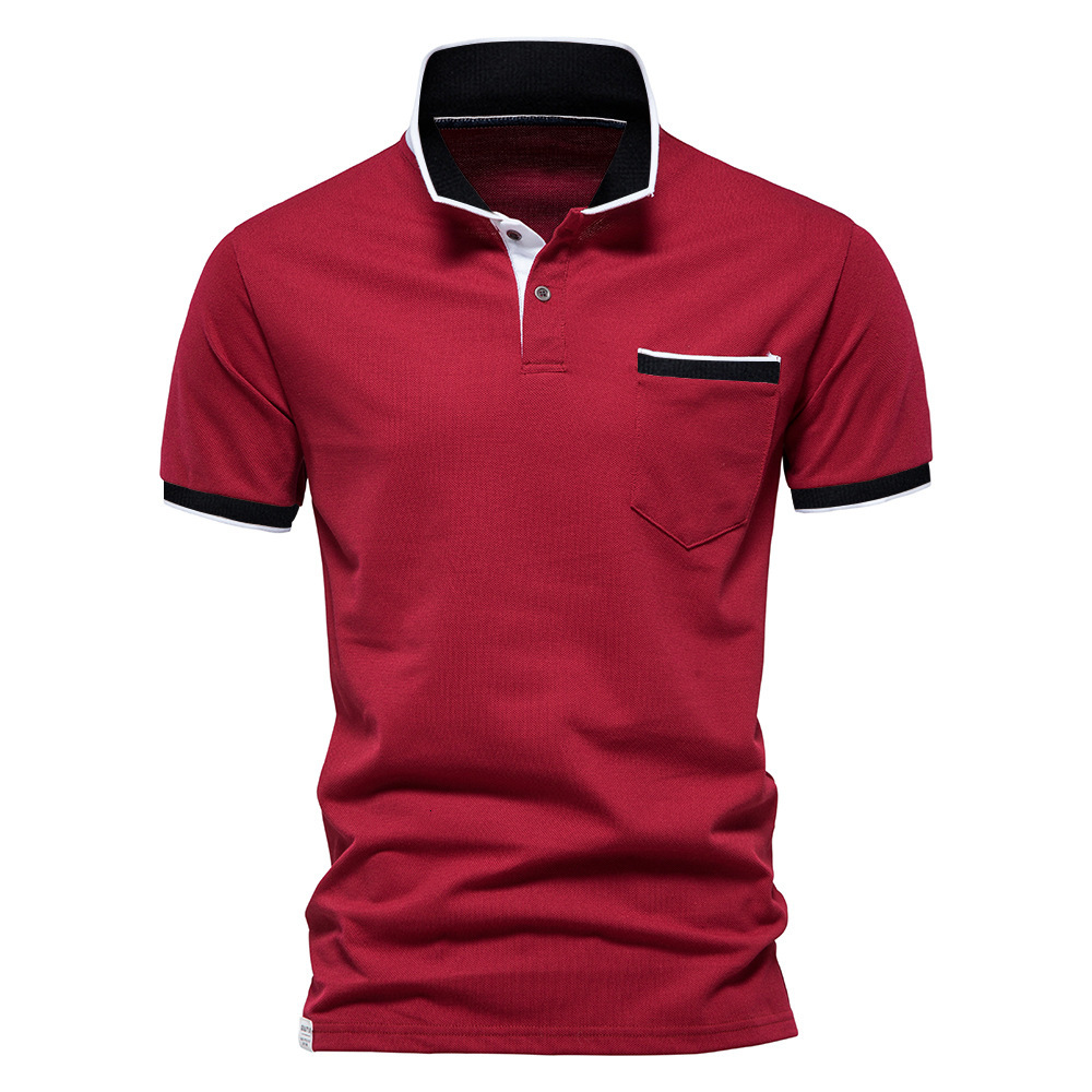 Men's t-shirt 2025 summer lapel breathable sports patchwork pocket men's polo short sleeved shirt tracksuit