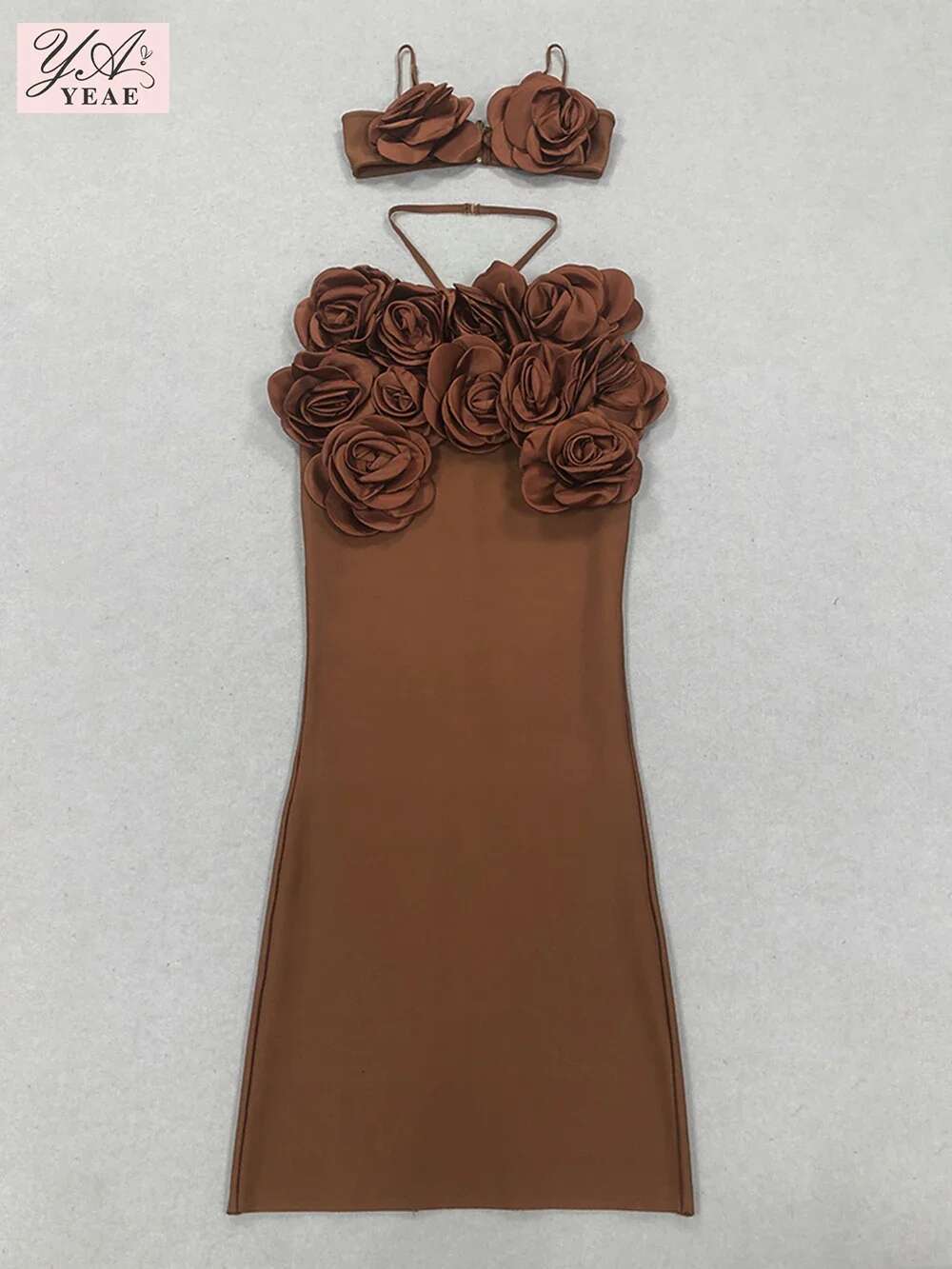 Women's 3D Bandage Top+Skirt Two-Piece Set Crop Top Large Wer Wrapped Corset Long Skirt Outfit Party Gowns