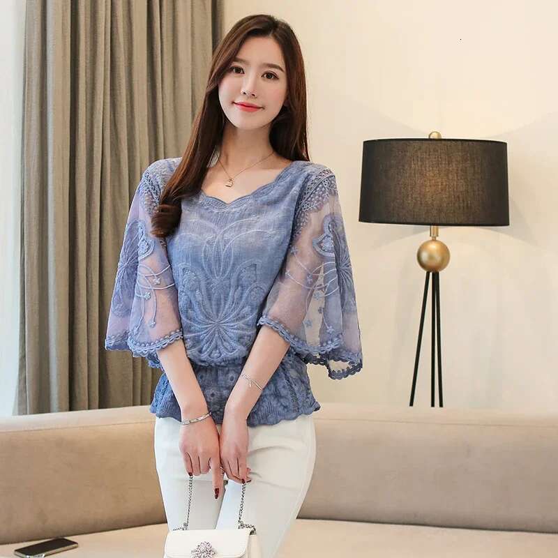 Fashion Spring New Chiffon Blouse Cotton Edge Lace Blouses Butterfly Wer Women Shirt Tops Blusas 4073 50