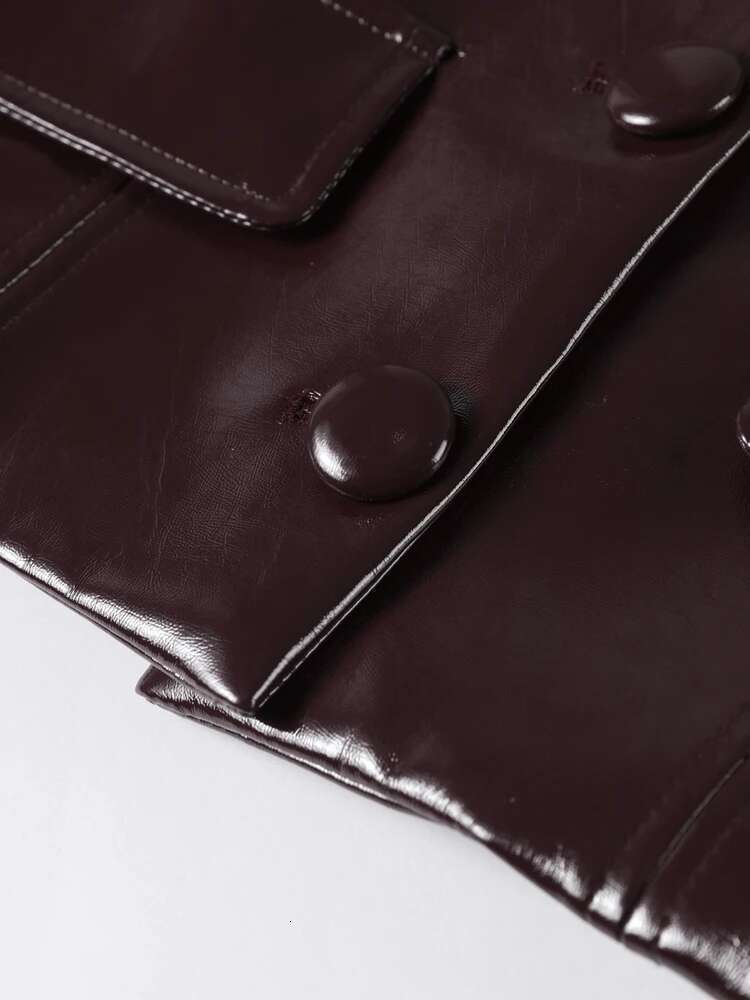 Fashion PU Leather Jackets For Women Single Breasted Motorcycle Round Collar Chic Coats Female Y2k Long Sleeve Street Lady Tops