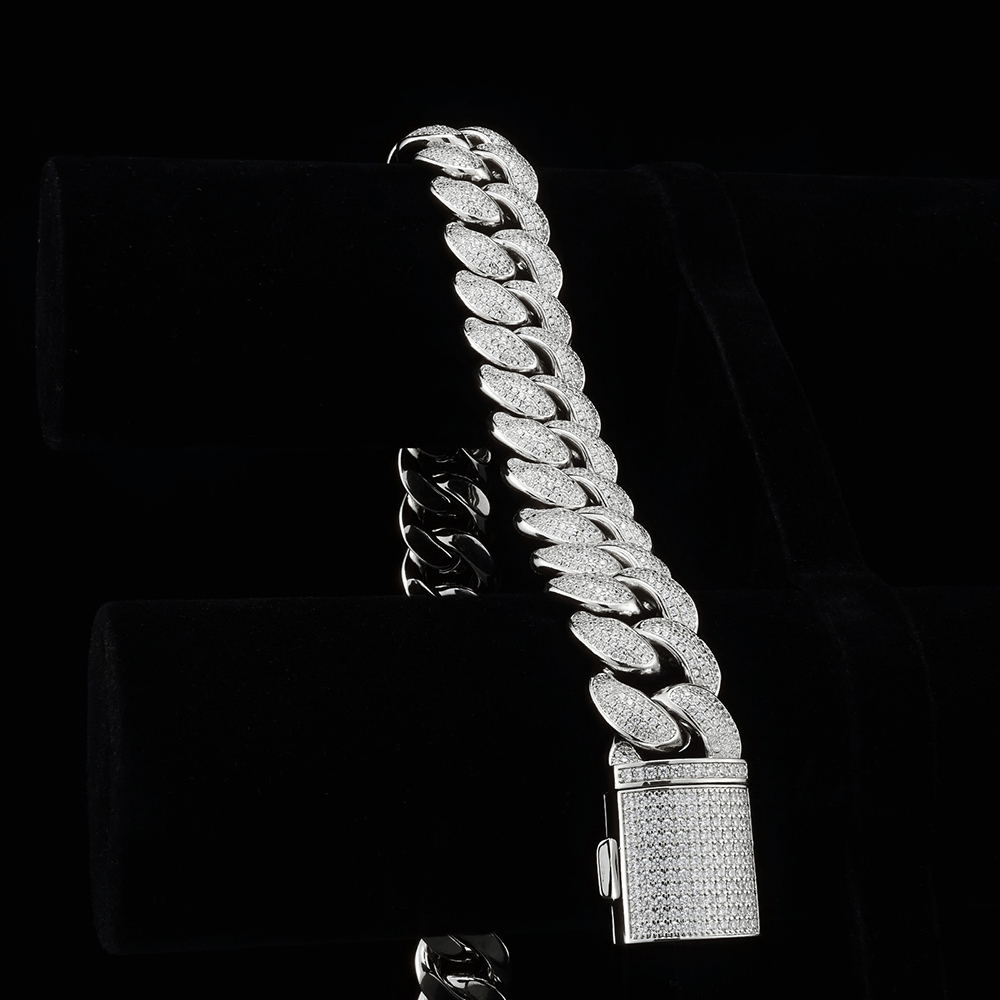 20mm Moissanite Four Rows Of Cuban Chain Bracelet Necklace S925 Silver Iced Out For Men Hip Hop Jewelry Pass Diamond Tester