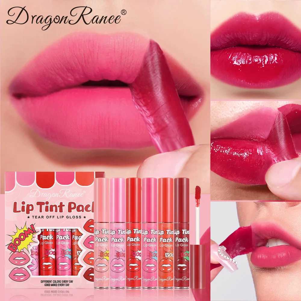 6 pieces/box tear lip color suit waterproof durable matte red peeling liquid lipstick dye tattoo coloring non stick lipstick W250312