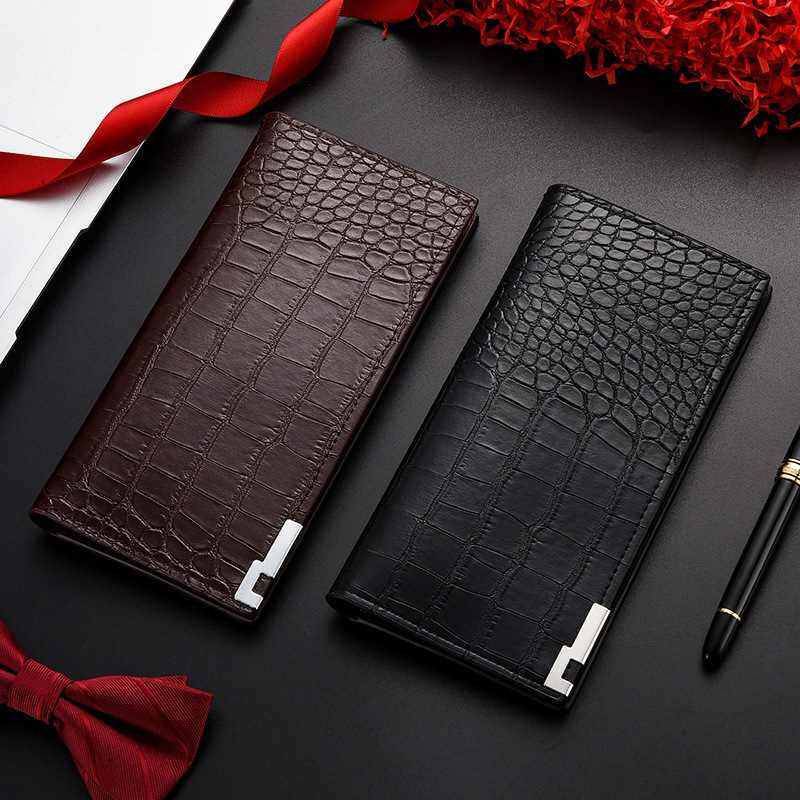 Fashion Mens PU Leather Long Wallet Pattern Three Folded Billfold BankID Card Holder 250311