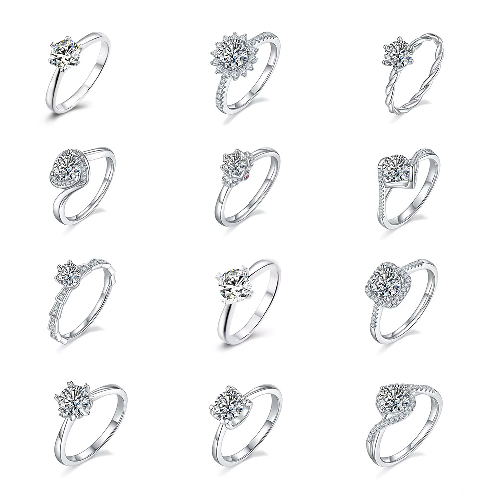1.0CT Moissanite Rings for Women Wedding Jewelry S925 Sterling Silver 4 Prong Pass Diamond Tester Men Moissanite Engagement Ring