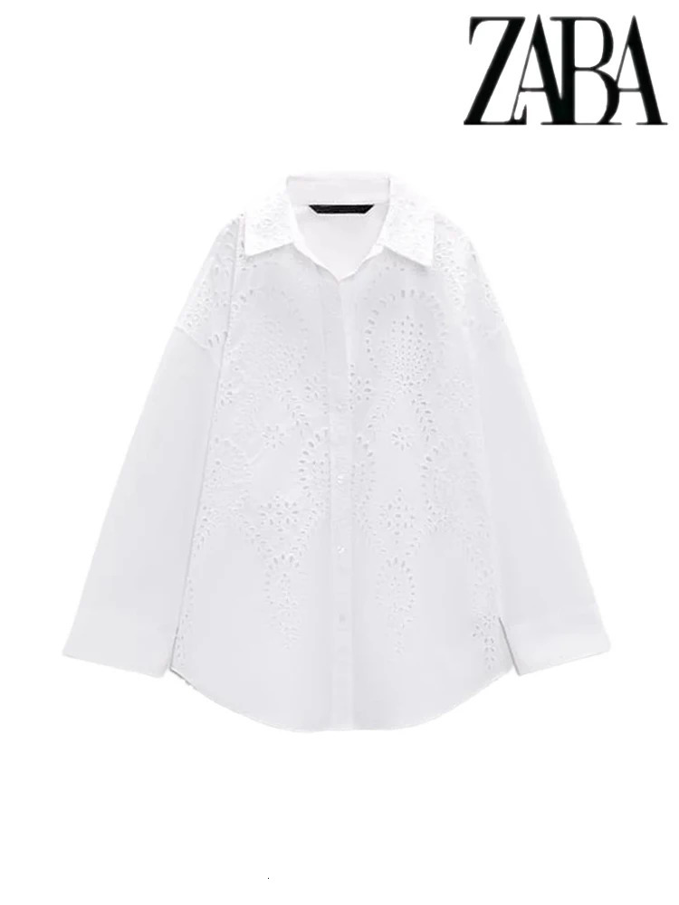TRAF Womens Temperament Hollow y Lapel Tops Hundred singlebreasted Long Sleeve Shirt Summer Casual 250311