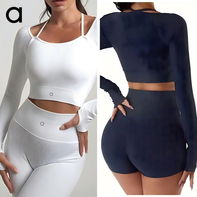 A124 Women Yoga Suits Sports Shirts Shorts Set Long Sleeve Yoga Shirts Shorts Quick Dry Sweatshirt Boxer-style Sets Fitness Wear Outfits Gym Suits Running Tracksuits