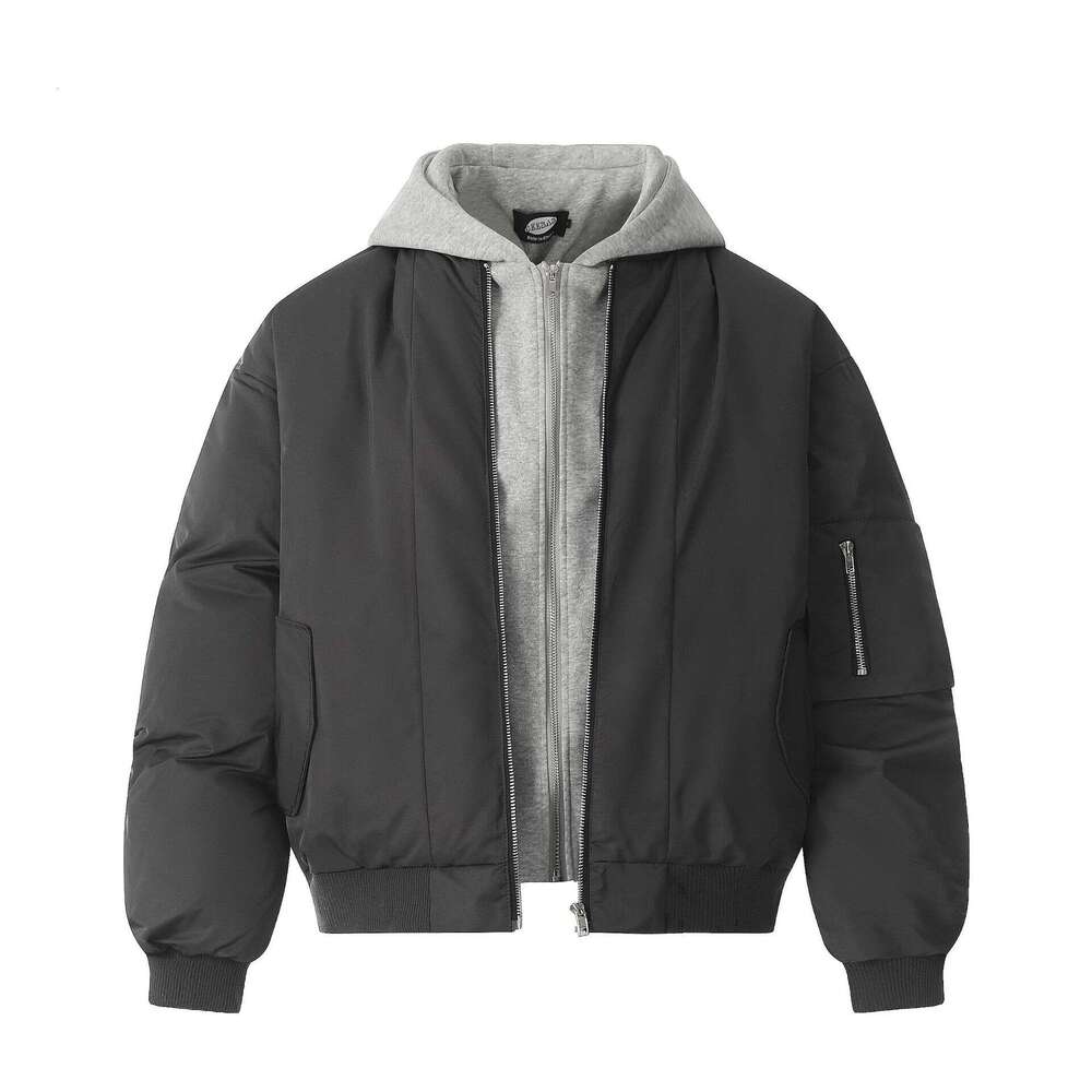 Jiayiku Trendy Brand 2024 Winter New American Thick Fake Two Piece Flight Coat Hooded Cotton Jacket