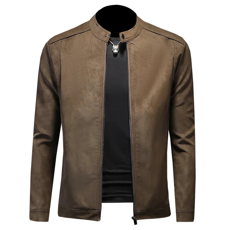 mens standing collar motorcycle leather jacket for autumn and winter suitable casual slim fit highquality men 250312