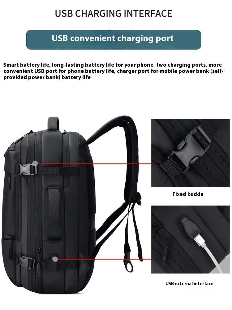 XOKY Travel Men Business Expandable USB Bag Large Capacity 17.3 Laptop Waterproof Fashion Backpack 2303