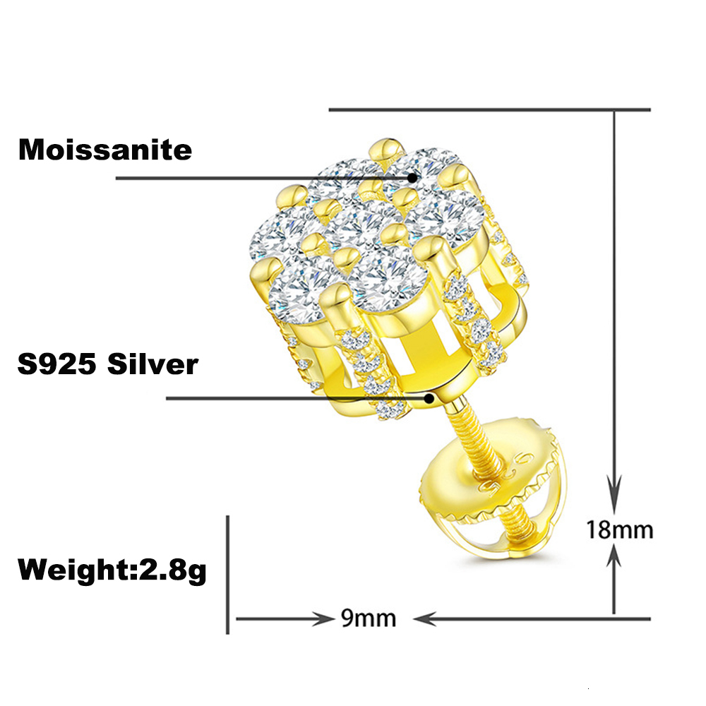 3.0mm Moissanite Earrings For Women S925 Silver Iced Out Ear Studs Pass Diamonds Tester Hip Hop Jewelry Free Shipping