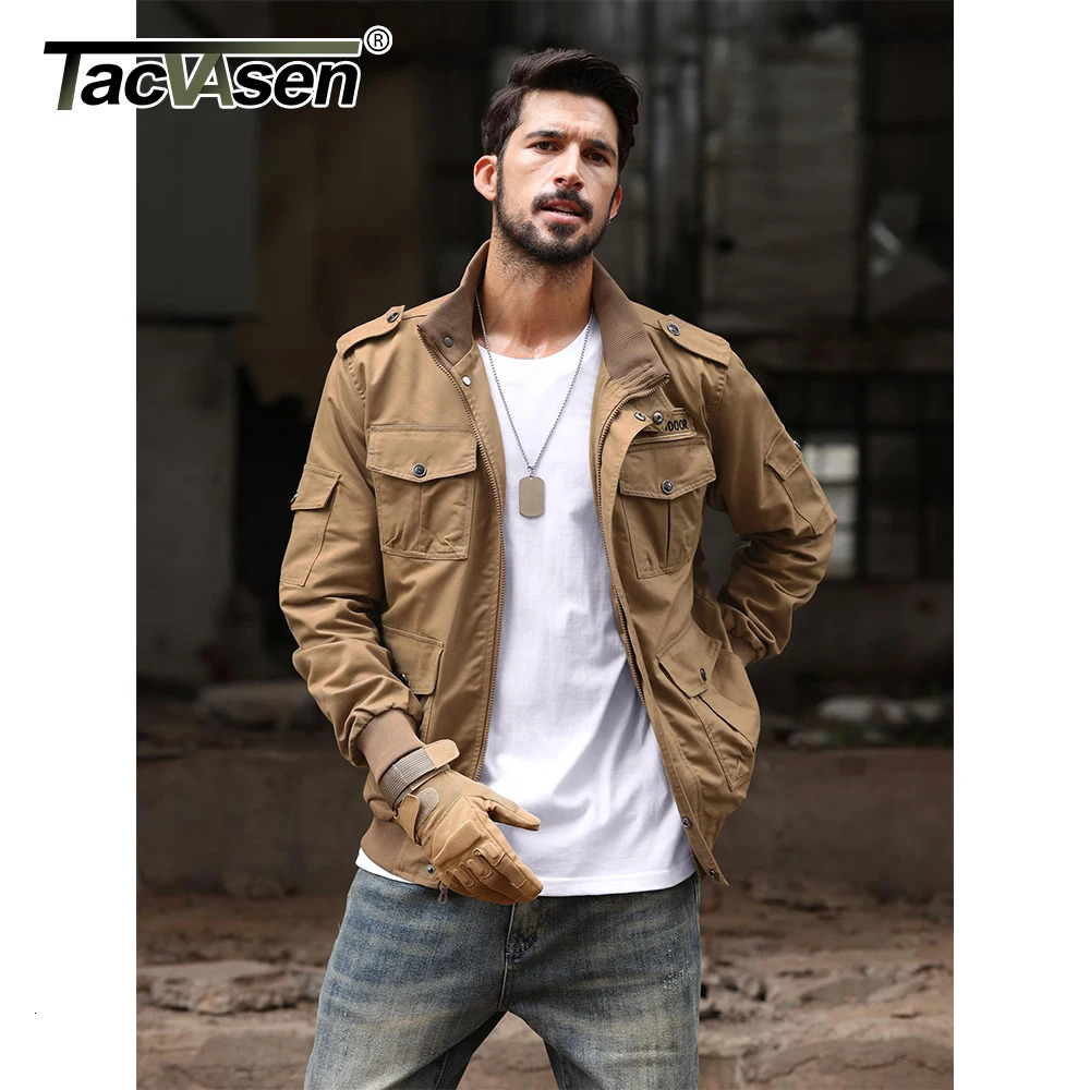 Tucker Watson mens bomber jacket casual cotton autumn windproof cargo work with multiple pockets 250312