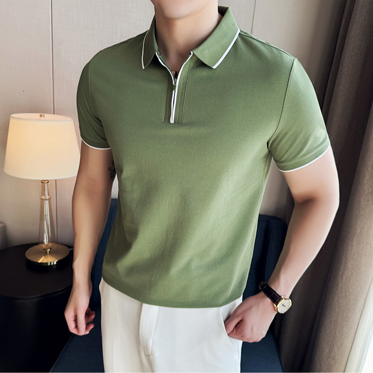 antibacterial polo shirt short zipper lapel T-shirt summer casual half sleeved light luxury men's contrasting color top tracksuit
