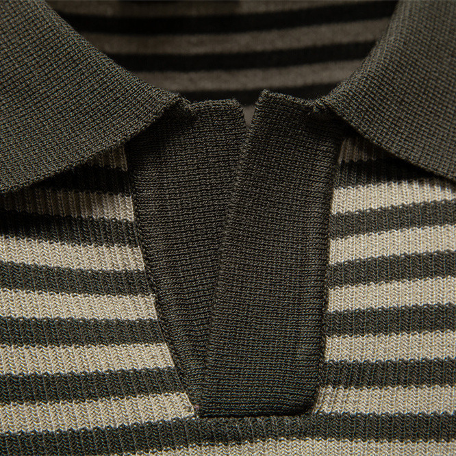 2025 Summer New Men's Short sleeved Knitted with Striped Seagull Neck and Woolen Polo t shirt for Men tracksuit