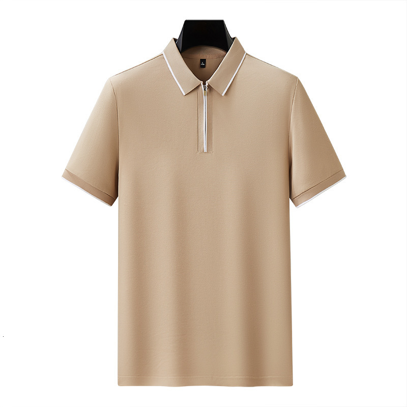 antibacterial polo shirt short zipper lapel T-shirt summer casual half sleeved light luxury men's contrasting color top tracksuit