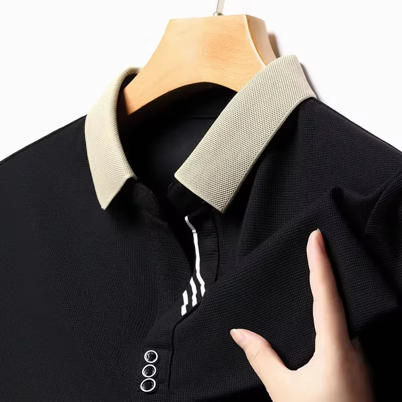 summer short sleeved polo shirt highend mens business casual solid color Tshirt comfortable breathable cool top 250312