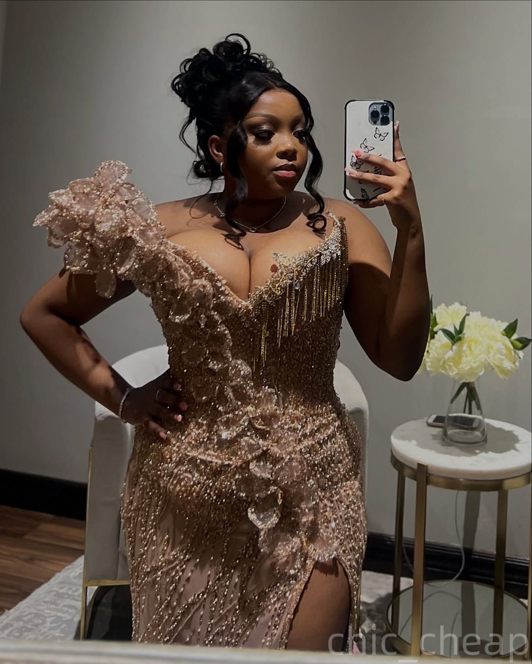 2025 Plus Size Champagne Prom Dresses Mermaid Sweetheart High Split Beaded Crystals Floral Lace Evening Formal Birthday Party Special Occasion Dress G