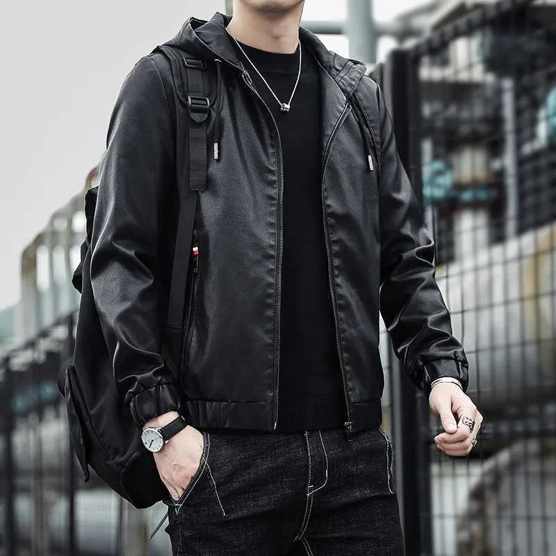 Fashion Mens New Hoodie Leather Jackets Autumn Casual Clothing Jacket Biker Motorcycle Slim Leisure Coats Windproof Warm 4XlT250311