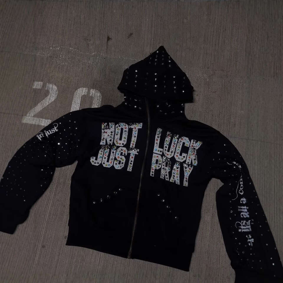 Design sense American niche letter hooded sweatshirt for men and women loose street hip-hop hoodie top cardigan