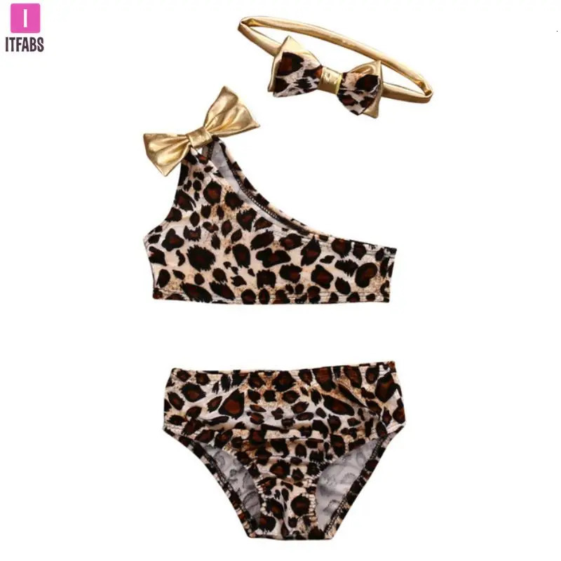 3pcs Summer Baby Girls Clothes Bikini Set Kids Leopard Bow Bikini Swimwear Swimsuit Bathing Suits 250311
