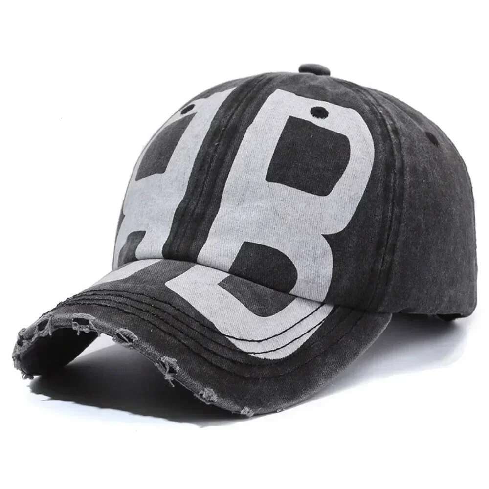 New Vintage Fashion Old Washed Denim Peaked Soft Top Printed Letter Sun Hat Women All-match Retro Baseball Cap for Men